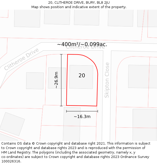 20, CLITHEROE DRIVE, BURY, BL8 2JU: Plot and title map