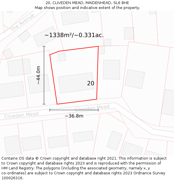 20, CLIVEDEN MEAD, MAIDENHEAD, SL6 8HE: Plot and title map