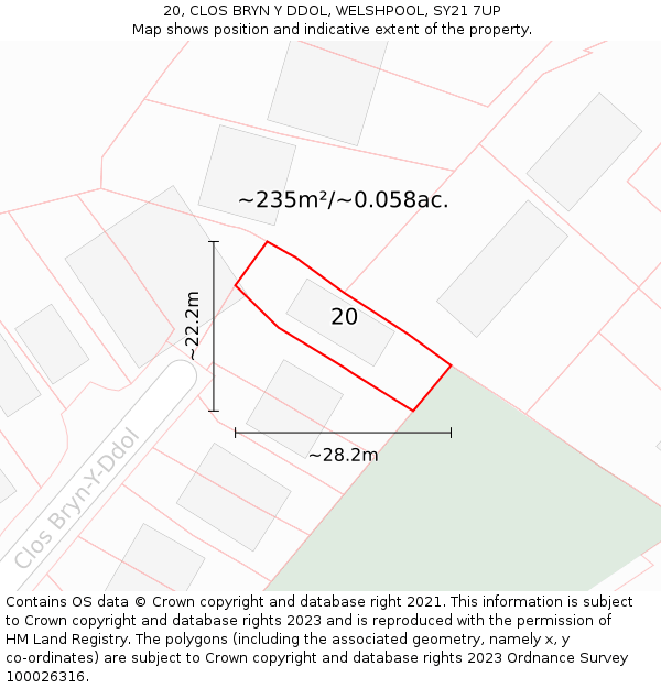 20, CLOS BRYN Y DDOL, WELSHPOOL, SY21 7UP: Plot and title map