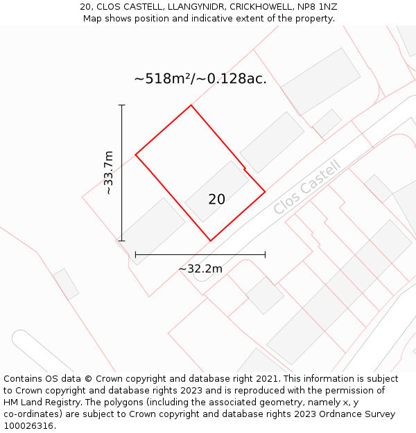 20, CLOS CASTELL, LLANGYNIDR, CRICKHOWELL, NP8 1NZ: Plot and title map