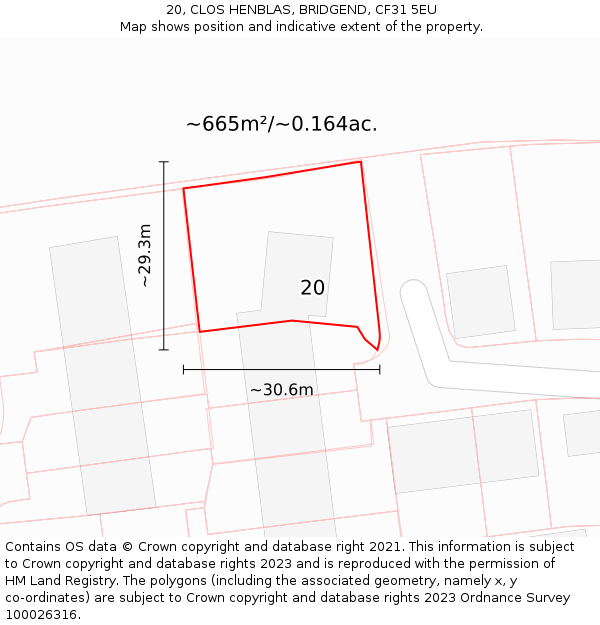 20, CLOS HENBLAS, BRIDGEND, CF31 5EU: Plot and title map