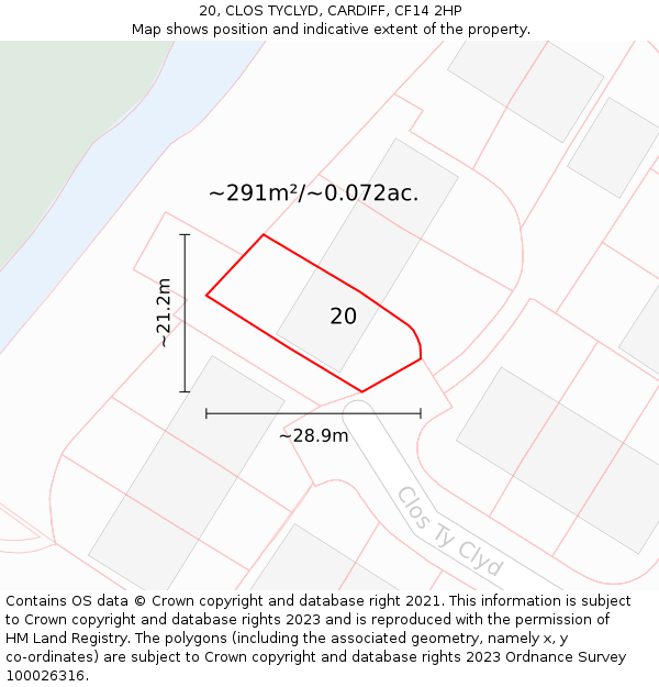 20, CLOS TYCLYD, CARDIFF, CF14 2HP: Plot and title map