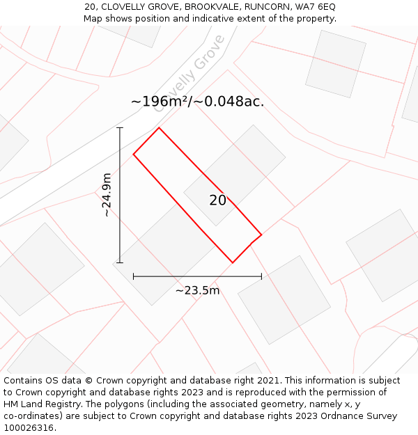 20, CLOVELLY GROVE, BROOKVALE, RUNCORN, WA7 6EQ: Plot and title map