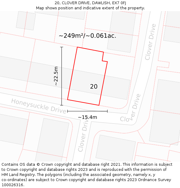 20, CLOVER DRIVE, DAWLISH, EX7 0FJ: Plot and title map