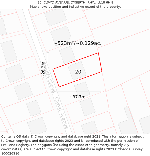 20, CLWYD AVENUE, DYSERTH, RHYL, LL18 6HN: Plot and title map