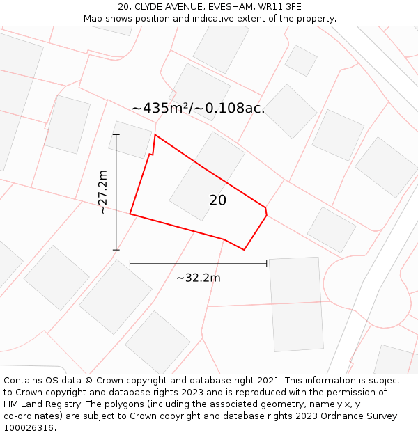 20, CLYDE AVENUE, EVESHAM, WR11 3FE: Plot and title map