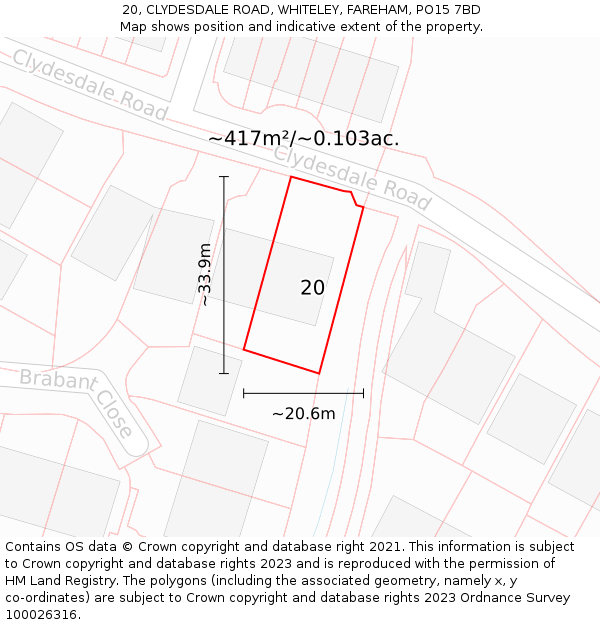 20, CLYDESDALE ROAD, WHITELEY, FAREHAM, PO15 7BD: Plot and title map