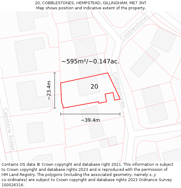 20, COBBLESTONES, HEMPSTEAD, GILLINGHAM, ME7 3NT: Plot and title map