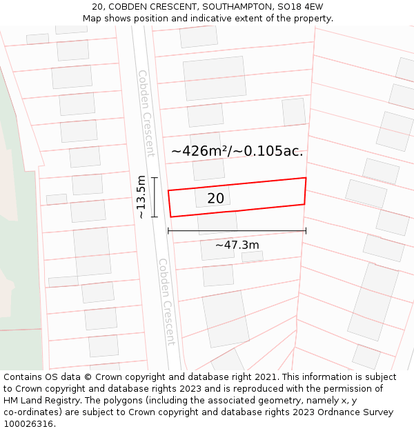 20, COBDEN CRESCENT, SOUTHAMPTON, SO18 4EW: Plot and title map