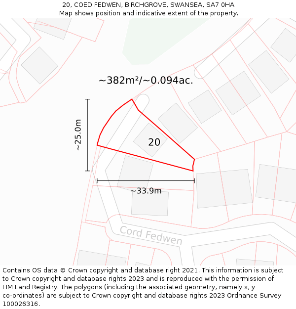 20, COED FEDWEN, BIRCHGROVE, SWANSEA, SA7 0HA: Plot and title map