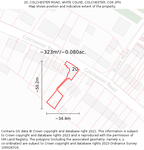 20, COLCHESTER ROAD, WHITE COLNE, COLCHESTER, CO6 2PN: Plot and title map