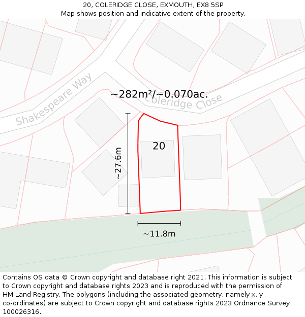 20, COLERIDGE CLOSE, EXMOUTH, EX8 5SP: Plot and title map