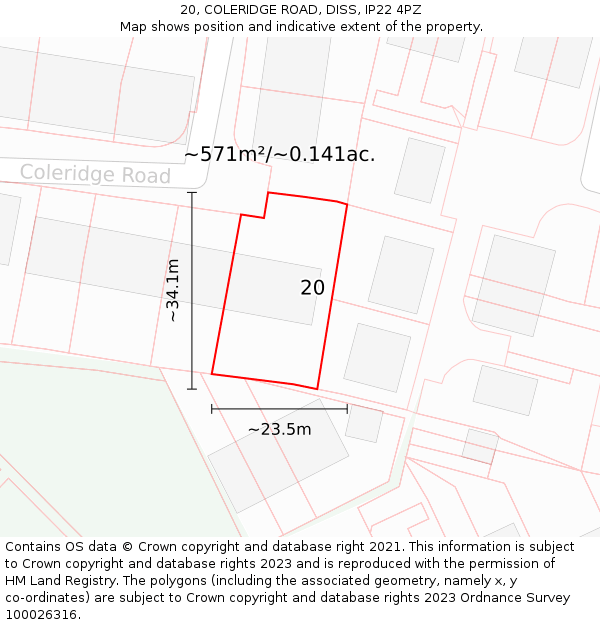 20, COLERIDGE ROAD, DISS, IP22 4PZ: Plot and title map