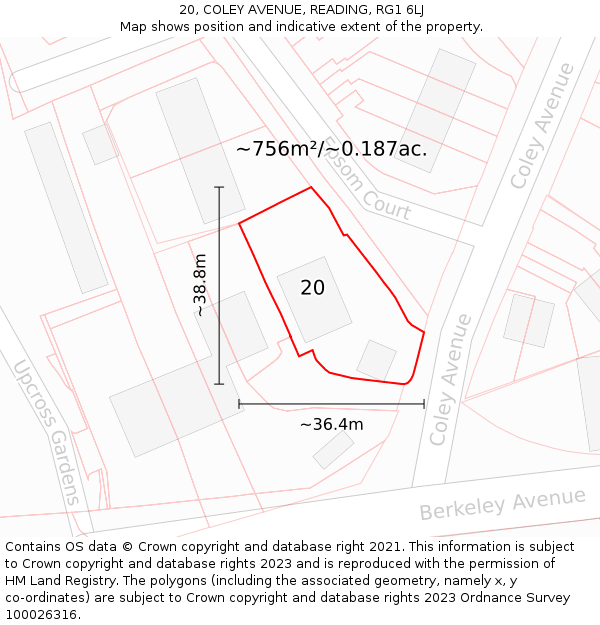 20, COLEY AVENUE, READING, RG1 6LJ: Plot and title map