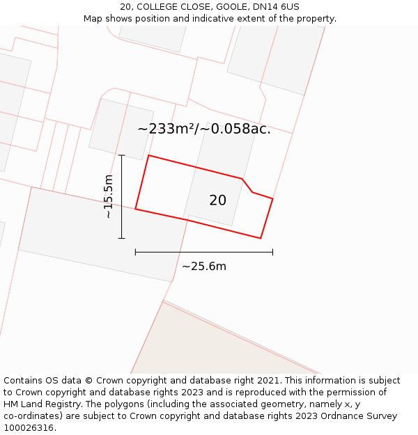 20, COLLEGE CLOSE, GOOLE, DN14 6US: Plot and title map