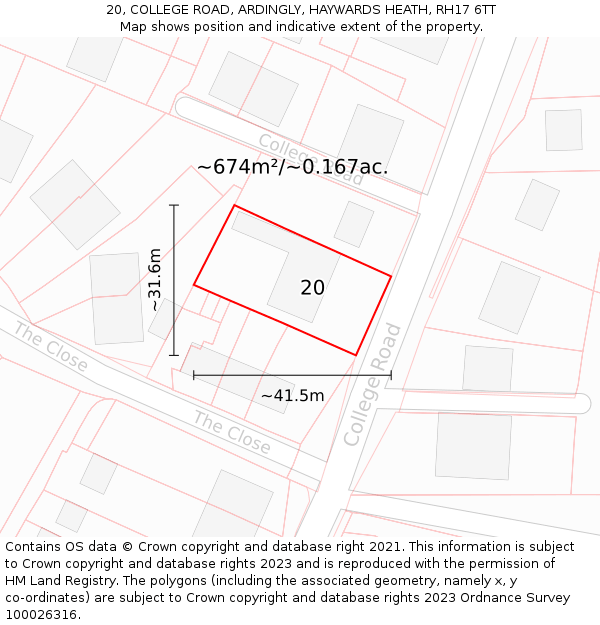 20, COLLEGE ROAD, ARDINGLY, HAYWARDS HEATH, RH17 6TT: Plot and title map