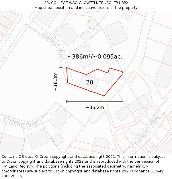 20, COLLEGE WAY, GLOWETH, TRURO, TR1 3RX: Plot and title map