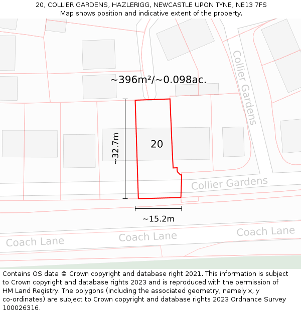 20, COLLIER GARDENS, HAZLERIGG, NEWCASTLE UPON TYNE, NE13 7FS: Plot and title map