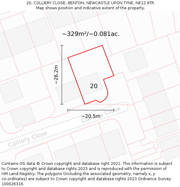20, COLLIERY CLOSE, BENTON, NEWCASTLE UPON TYNE, NE12 9TR: Plot and title map