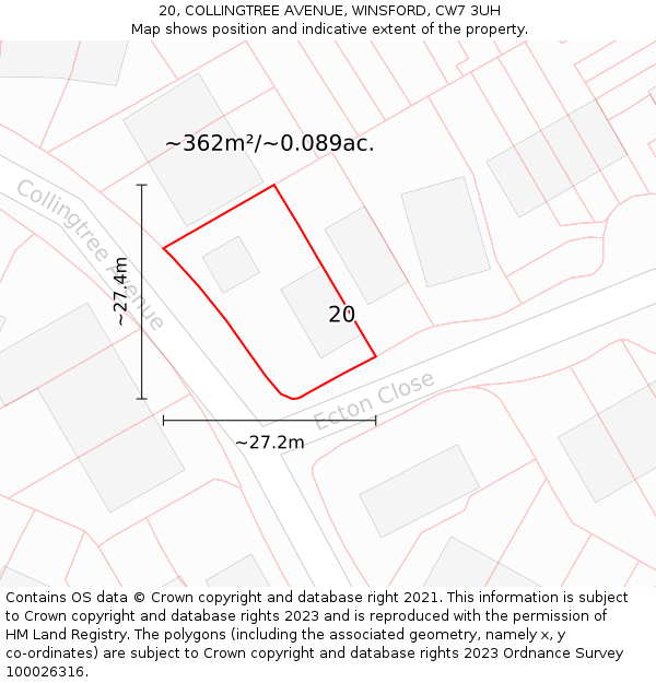 20, COLLINGTREE AVENUE, WINSFORD, CW7 3UH: Plot and title map