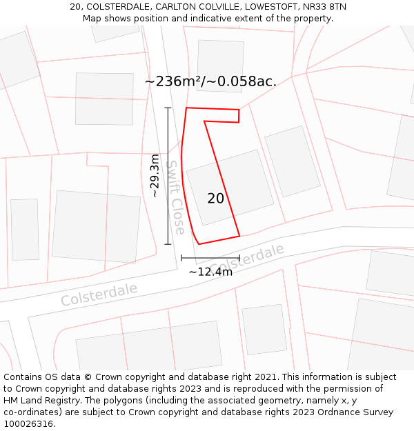 20, COLSTERDALE, CARLTON COLVILLE, LOWESTOFT, NR33 8TN: Plot and title map