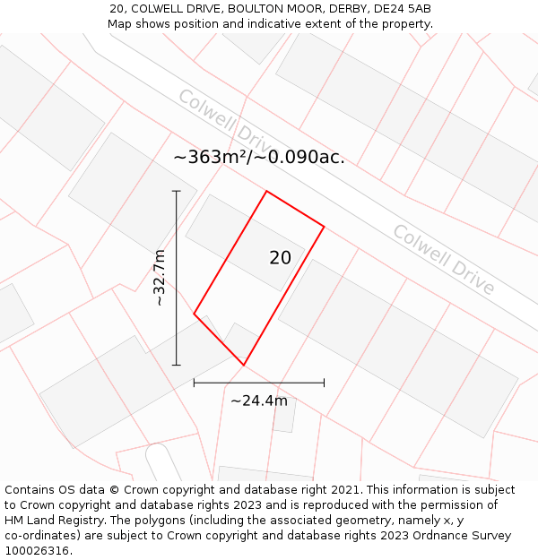 20, COLWELL DRIVE, BOULTON MOOR, DERBY, DE24 5AB: Plot and title map