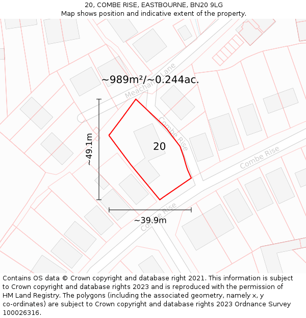 20, COMBE RISE, EASTBOURNE, BN20 9LG: Plot and title map