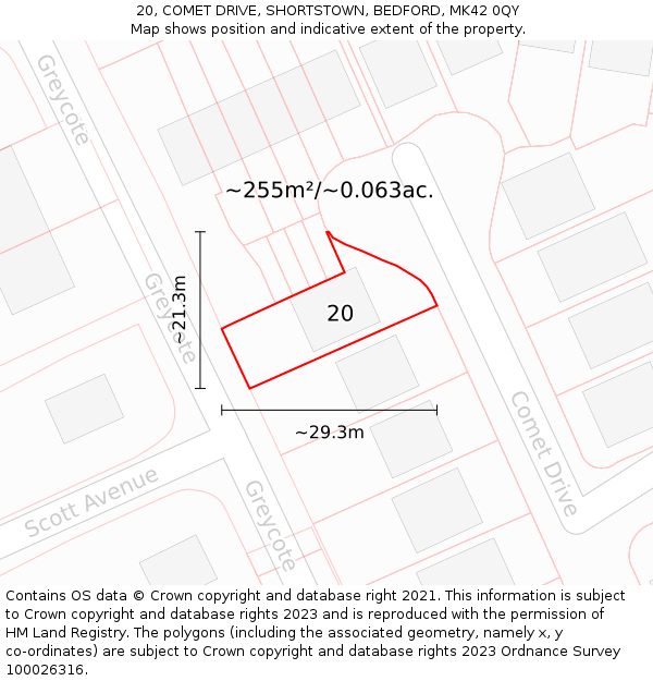 20, COMET DRIVE, SHORTSTOWN, BEDFORD, MK42 0QY: Plot and title map