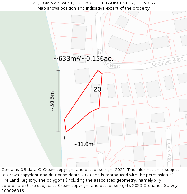 20, COMPASS WEST, TREGADILLETT, LAUNCESTON, PL15 7EA: Plot and title map
