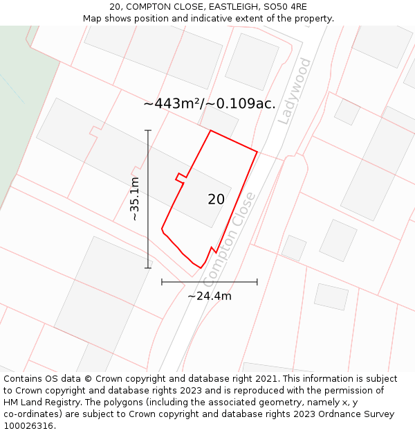 20, COMPTON CLOSE, EASTLEIGH, SO50 4RE: Plot and title map