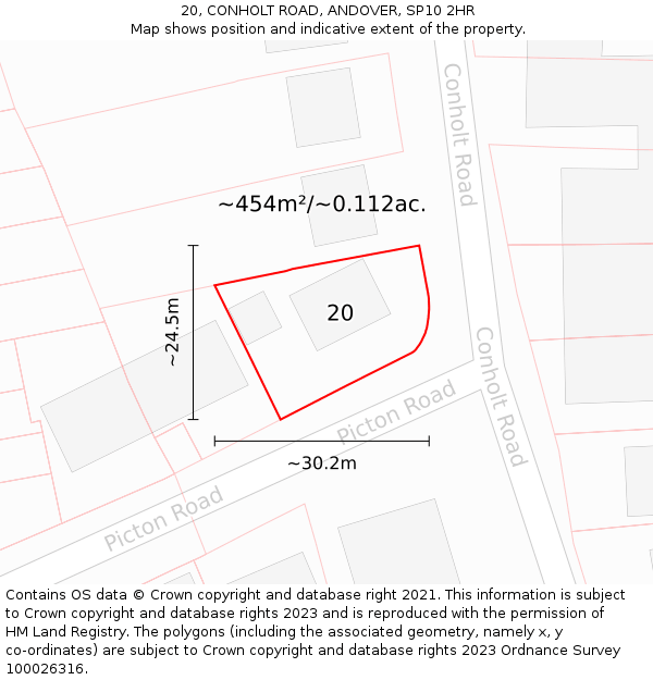 20, CONHOLT ROAD, ANDOVER, SP10 2HR: Plot and title map