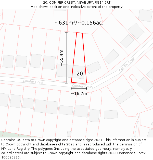20, CONIFER CREST, NEWBURY, RG14 6RT: Plot and title map