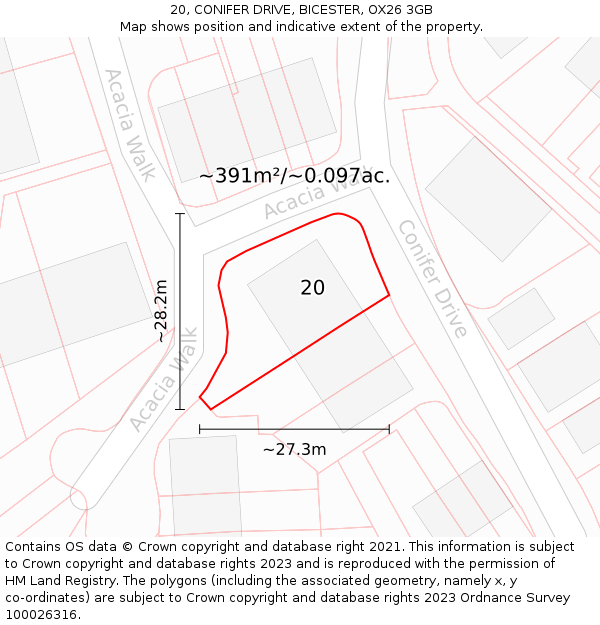20, CONIFER DRIVE, BICESTER, OX26 3GB: Plot and title map