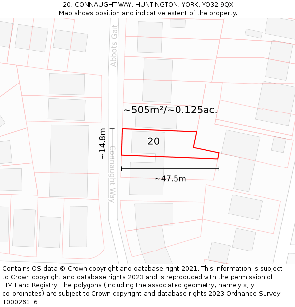 20, CONNAUGHT WAY, HUNTINGTON, YORK, YO32 9QX: Plot and title map