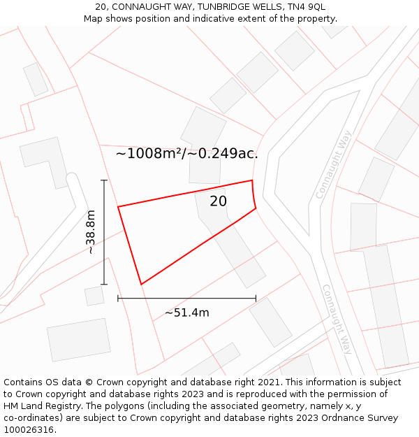 20, CONNAUGHT WAY, TUNBRIDGE WELLS, TN4 9QL: Plot and title map