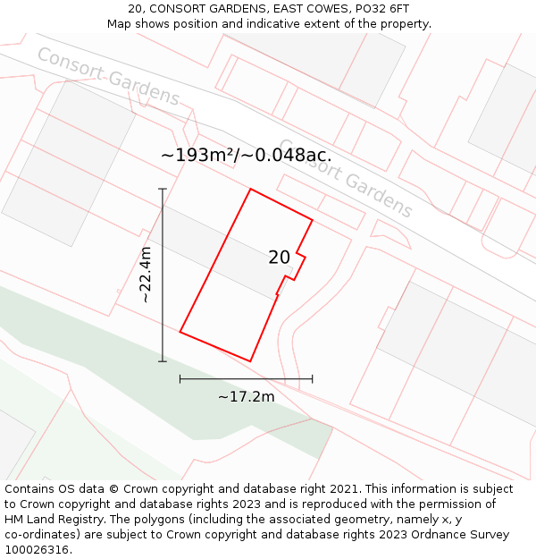 20, CONSORT GARDENS, EAST COWES, PO32 6FT: Plot and title map