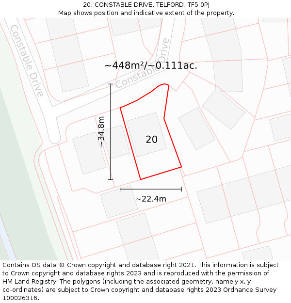 20, CONSTABLE DRIVE, TELFORD, TF5 0PJ: Plot and title map