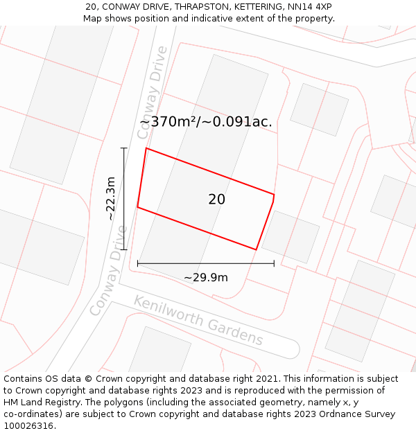 20, CONWAY DRIVE, THRAPSTON, KETTERING, NN14 4XP: Plot and title map