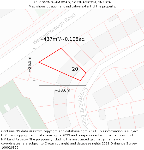 20, CONYNGHAM ROAD, NORTHAMPTON, NN3 9TA: Plot and title map