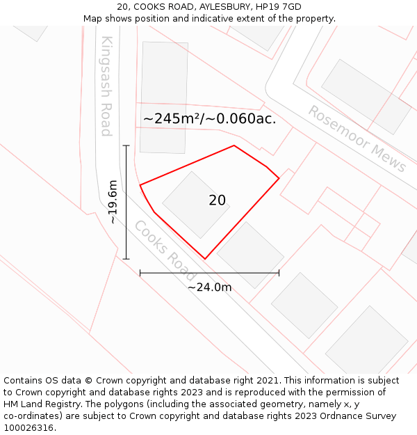 20, COOKS ROAD, AYLESBURY, HP19 7GD: Plot and title map