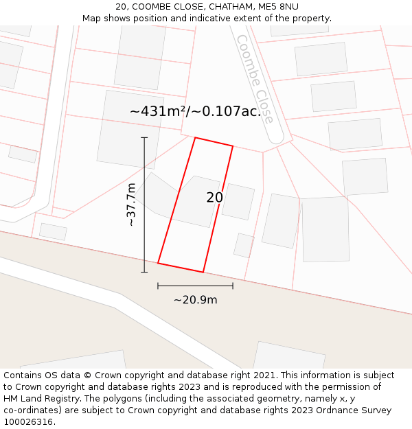 20, COOMBE CLOSE, CHATHAM, ME5 8NU: Plot and title map