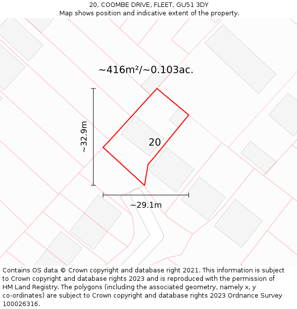 20, COOMBE DRIVE, FLEET, GU51 3DY: Plot and title map