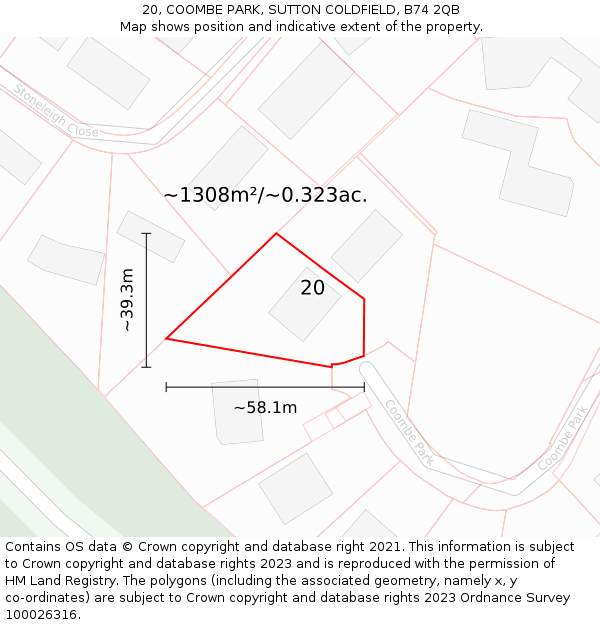 20, COOMBE PARK, SUTTON COLDFIELD, B74 2QB: Plot and title map