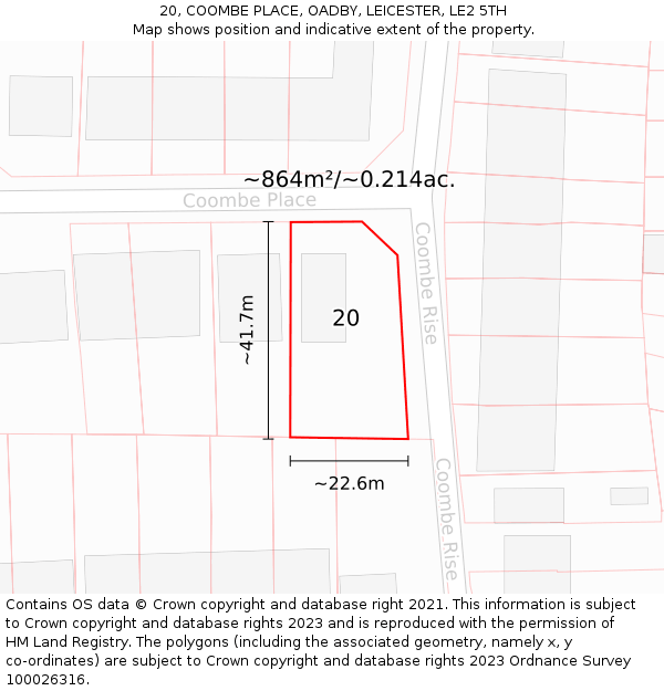 20, COOMBE PLACE, OADBY, LEICESTER, LE2 5TH: Plot and title map