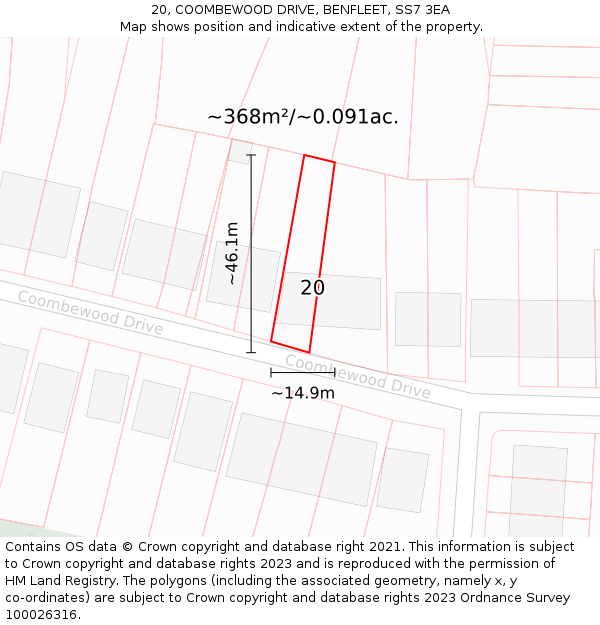 20, COOMBEWOOD DRIVE, BENFLEET, SS7 3EA: Plot and title map
