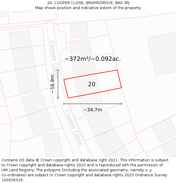 20, COOPER CLOSE, BROMSGROVE, B60 3PJ: Plot and title map