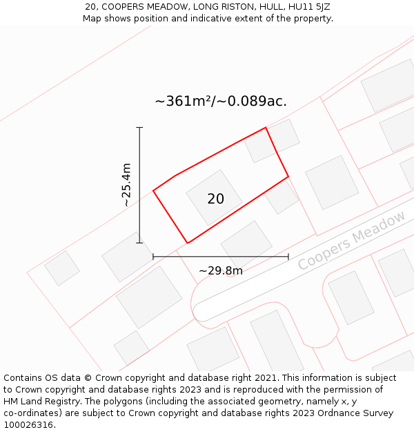 20, COOPERS MEADOW, LONG RISTON, HULL, HU11 5JZ: Plot and title map