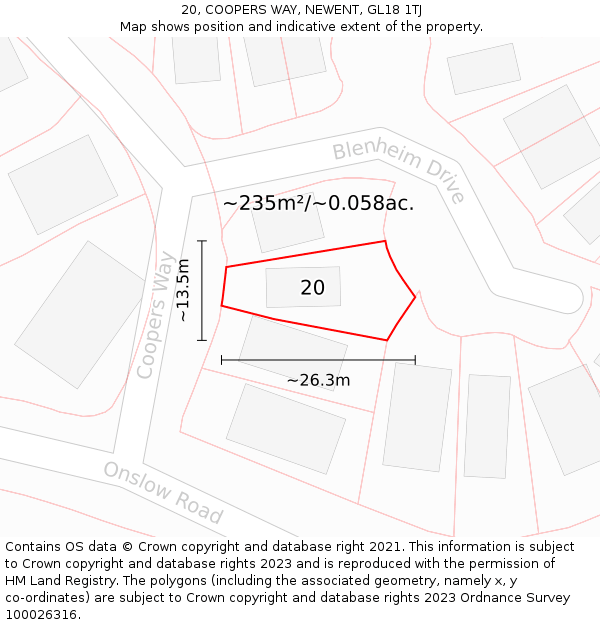 20, COOPERS WAY, NEWENT, GL18 1TJ: Plot and title map
