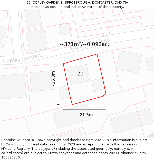 20, COPLEY GARDENS, SPROTBROUGH, DONCASTER, DN5 7JH: Plot and title map