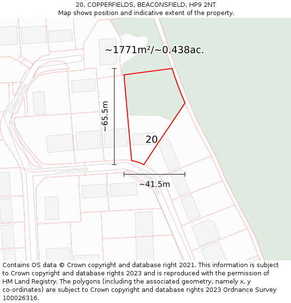 20, COPPERFIELDS, BEACONSFIELD, HP9 2NT: Plot and title map